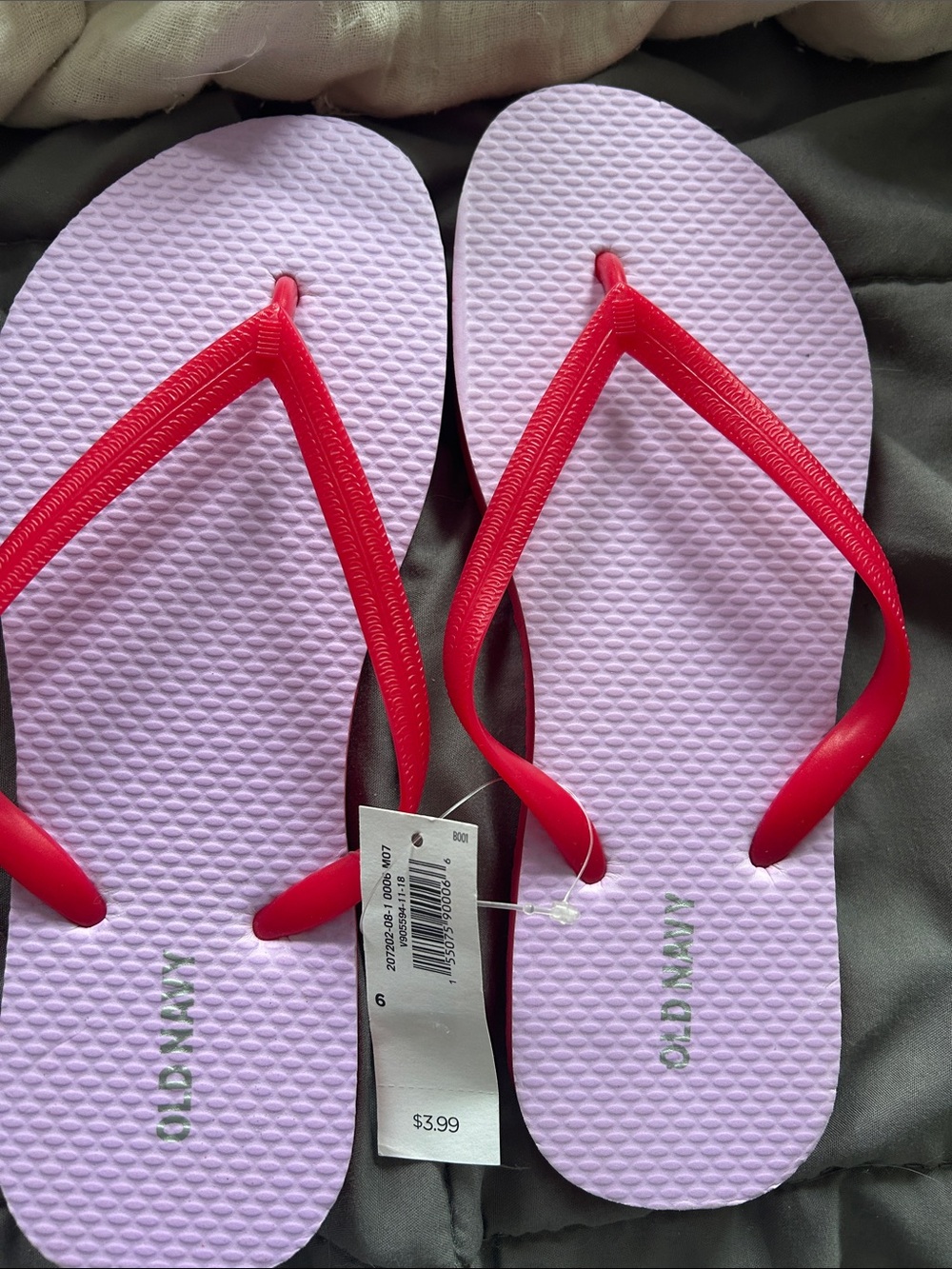 Old Navy Pink Flip Flops with Red Straps
